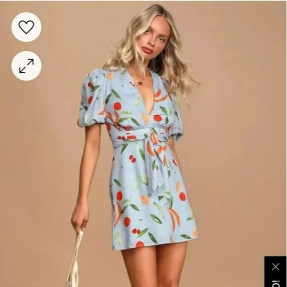 Finders Keepers Calypso Linen Blend Fruit Print Mini Dress Size 4 Resort Party - Picture 16 of 16